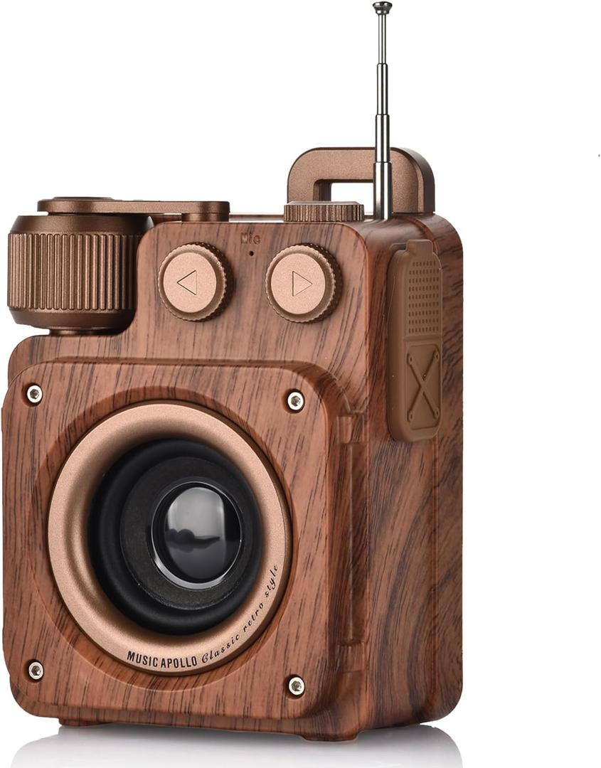 Retro Bluetooth Speaker with FM Radio, Wireless, Stereo Sound, Bluetooth 5.1, USB-C, Bass, AUX&TF-Card Input, Portable Bluetooth Speaker for Home, Office, Travel, Gift Ideas., Brown