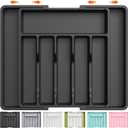 Lifewit Large Silverware Drawer Organizer, Expandable Utensil Tray for Kitchen, BPA Free Flatware and Cutlery Holder, Adjustable Plastic Storage for Spoons Forks Knives, Large, Black