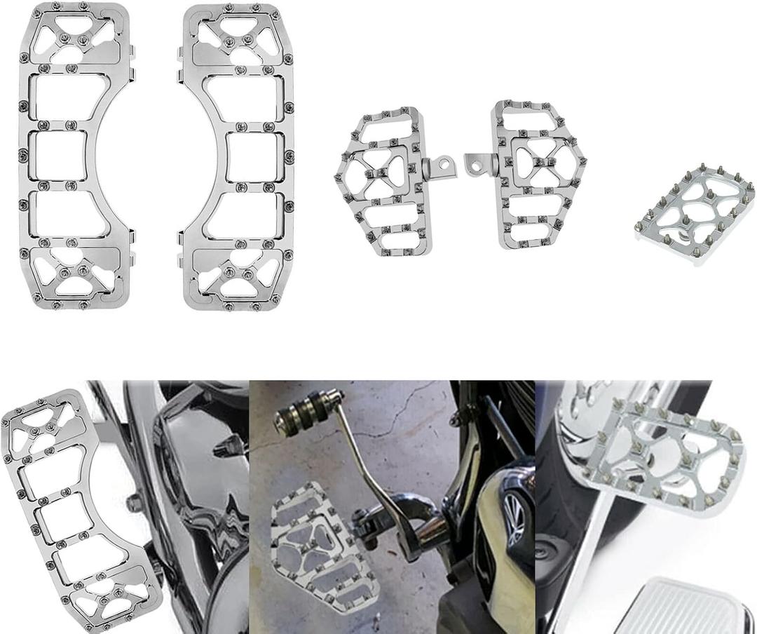 Motorcycle Floorboards Set Driver Passenger Footboards Front Rear Foot Pegs MX Wide Offroad CNC Brake Pedal Fit For Harley Touring Road Glide Street Glide Electra Glide Softail Dyna Chrome