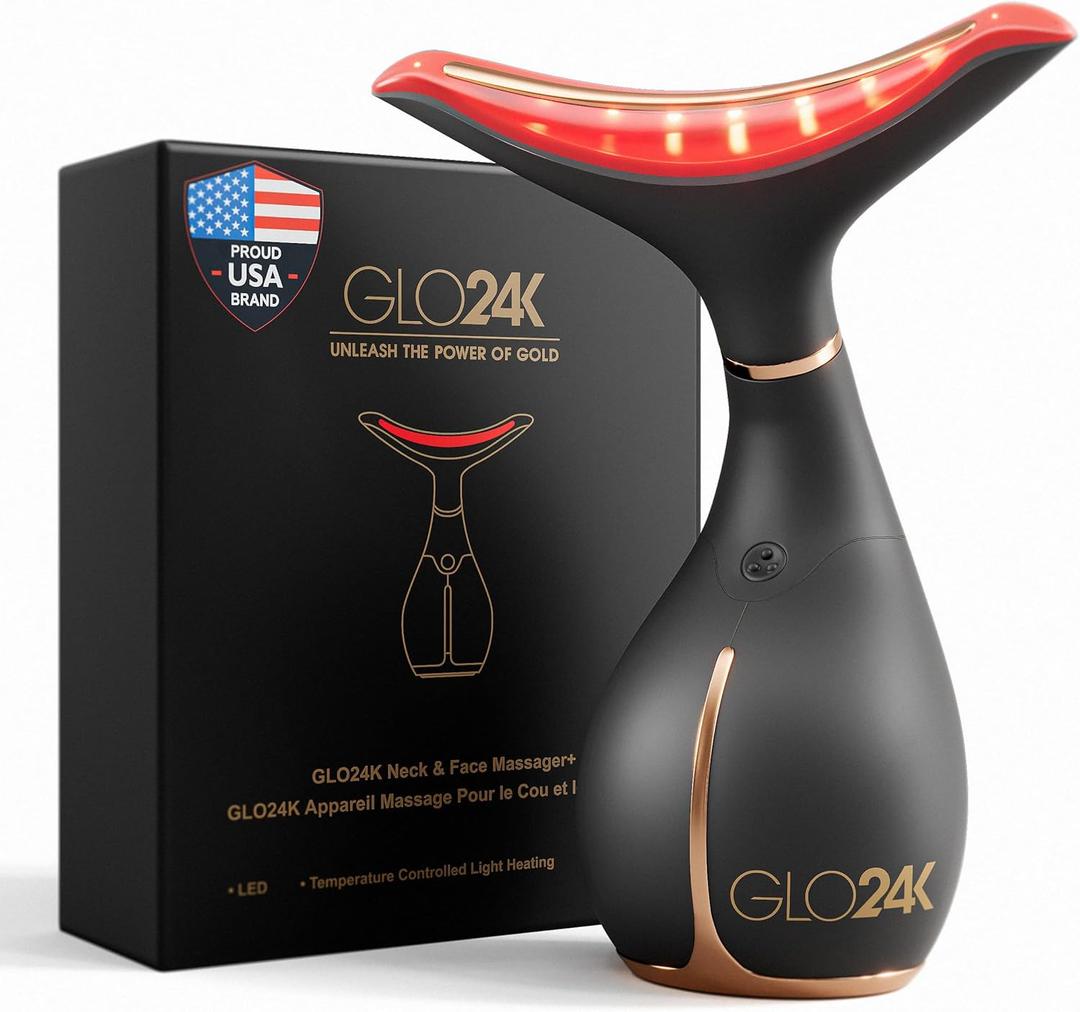 GLO24K Red Light Face & Neck Beauty Device 3-in-1 Facial Massager Tool with LED & Vibration for Skin Revitalization and Neck Firming
