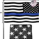 Embroidery Stars Thin Blue Line Police American flag 3x5 Heavy Duty Honoring Law Enforcement Officers FlagsUV Protected Fade Embroidered Blue Striped American Flag Outdoor Super Durable