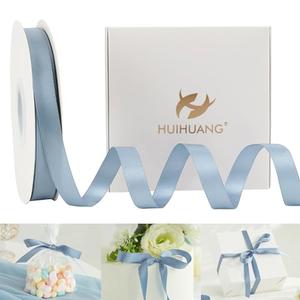 HUIHUANG Dusty Blue Satin Ribbon 1/2 inch X 50 Yards Continuous, Blue Double-Faced Satin Ribbon for Gift Wrapping, Bows, DIY Crafts, Flower Bouquet, Bridal Wedding Decor, Flower Crowns Decor