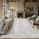 PureCozy Gray Area Rug 9x12 Machine Washable Large Vintage Living Room Distressed Non Slip Carpet Traditional Indoor Bedroom Grey Retro Floral Accent Throw Rug for Office Kitchen Dining Room