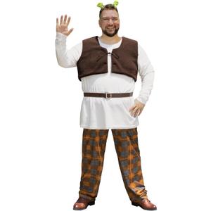 Men 6 Pcs Swamp Creature Costume Halloween Green Shirt Set Vest Pants Belt Headband Makeup (XL)