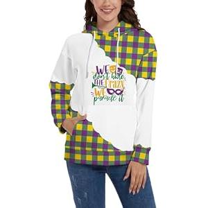 TMSD Women's Mardi Gras Long Sleeve Hoodie with Kangaroo Pocket Mask & Plaid  (X-Large)