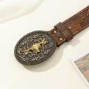 Verdusa Women's Vintage Western Leather Buckle Belt (Brown, 90)