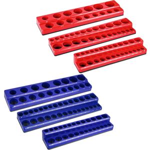 Magnetic Socket Organizer Holder 6-Piece (1/4 In, 3/8 In, 1/2 In Drive Metric SAE) Magnet Socket Rail Trays Storage Set Holds 143 Sockets for Tool Box Drawer