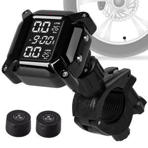 Motorcycle TPMS Wireless Tire Pressure Monitoring System, IP67 Waterproof Dustproof Wireless TPMS for USB Rechargeable with 2 External Sensors Digital LCD Display Two-Wheeled Motorcycle TPMS