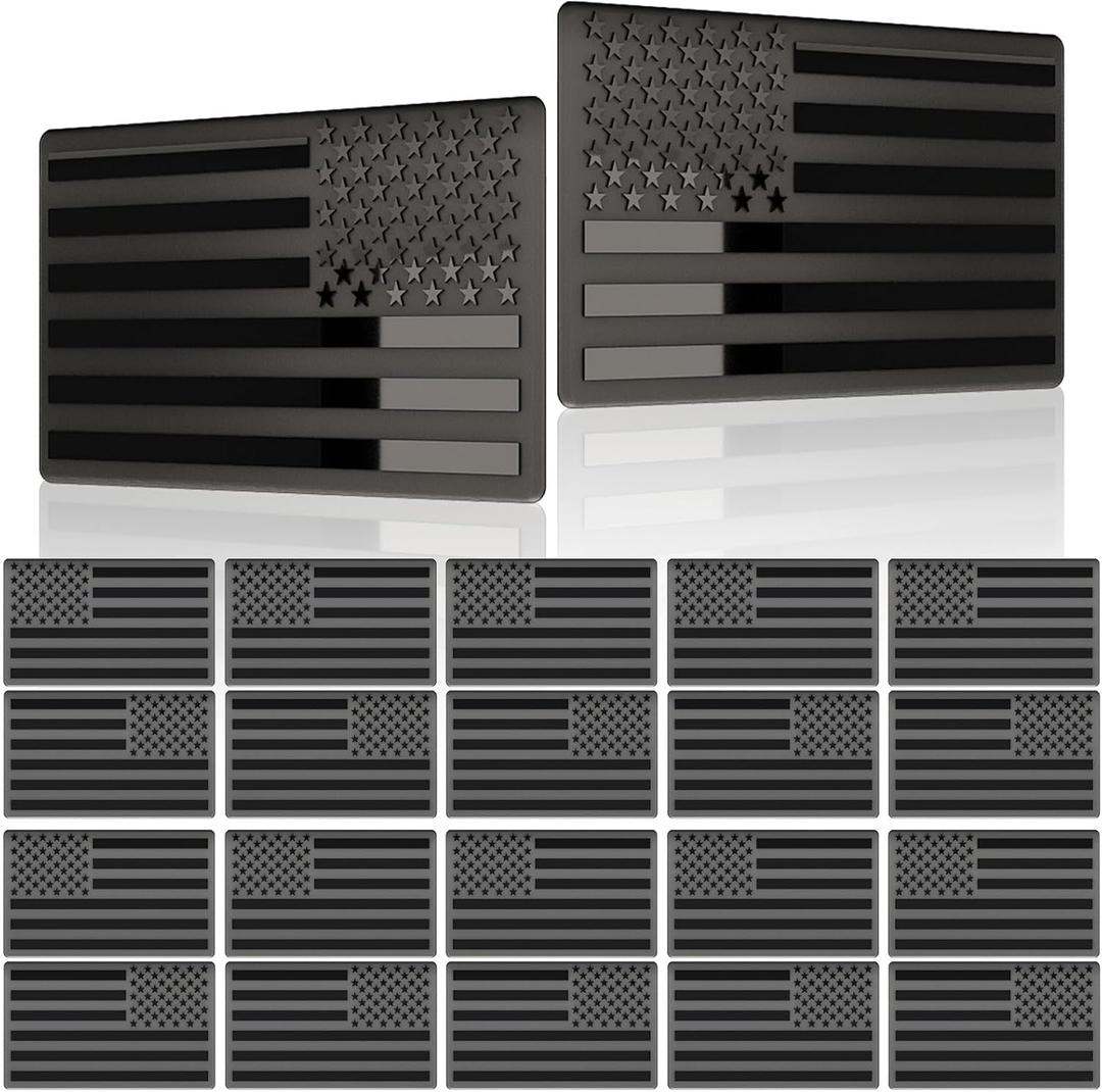 10 Pairs Embossed 3D Metal All Black American Flag Emblem Decal Stickers, Matte Black 5" x 3" Patriotic USA US Flag Car Decals Bumper Stickers for Truck, Window, Motorcycle, Support US Military
