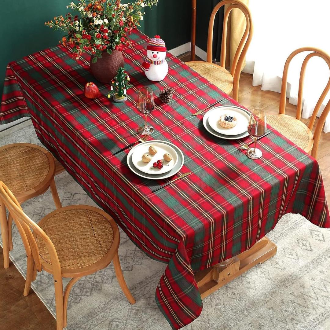 SASTYBALE Christmas Tablecloth Red,Plaid Rectangle Xmas Metallic Fabric Table Cloth Dust-Proof Wrinkle Resistant Heavy Weight Polyester Table Cloths for Holiday Kitchen Dinning Tabletop(52" x 70")