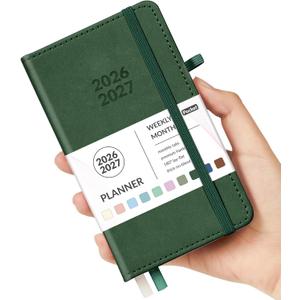Forvencer Pocket Planner 2026-2027, Weekly Monthly Planners for Purse, 3.5" x 6", July 2026-June 2027, Cute Small Daily Academic Calendar, Elastic Band, Hardcover Agenda for Women, Teacher (Dark Green)