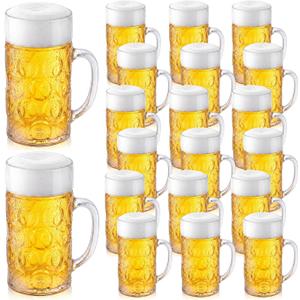 Suclain 20 Pcs Large Plastic Beer Mugs with Handle, 34 Oz German Beer Stein