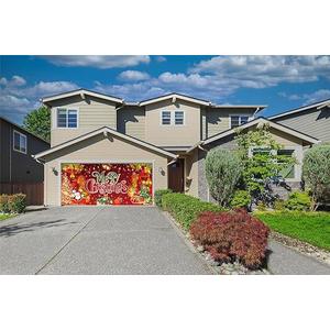 7 x 16 FT Merry Christmas Garage Door Cover, Xmas Garage Door Banner,Garage Door Decorations Hanging Backdrop Garage Door Mural for Indoor and Outdoor Party