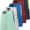 Real Essentials Mens 5 Pack: 9" Dry-Fit Shorts  Athletic Gym, Workout, Basketball, Running, Casual Lounge Active Pockets (Medium)