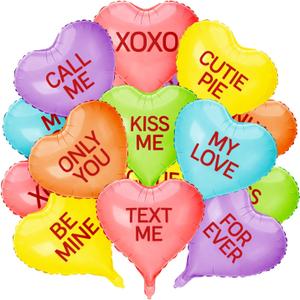 18 Pcs Valentine's Day Decorations Heart Shaped Balloons, 18 Inch Colorful Foil Candy Heart Balloons XOXO LOVE BE MINE Conversation Heart Helium Balloon for Valentines Galentine's Day Party Decor (Green, Orange, Yellow, Purple, Pink, Blue)