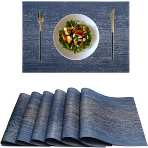 REDANDOR Placemats,PlasticVinyl Washable Heat-Resistant Durable PVC Non-Slip Woven for Kitchen Dining Table Mats (Set of 6, Navy)