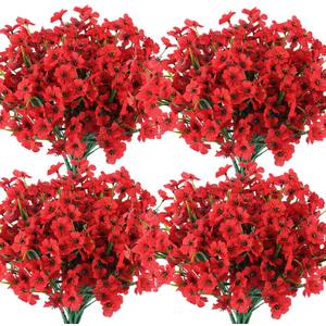 Hananona 28 Bundles Artificial Flowers Outdoor Red Fake Flowers UV Resistant No Fade Faux Outdoor Plants Garden Porch Window Box Decorating (28, Red)
