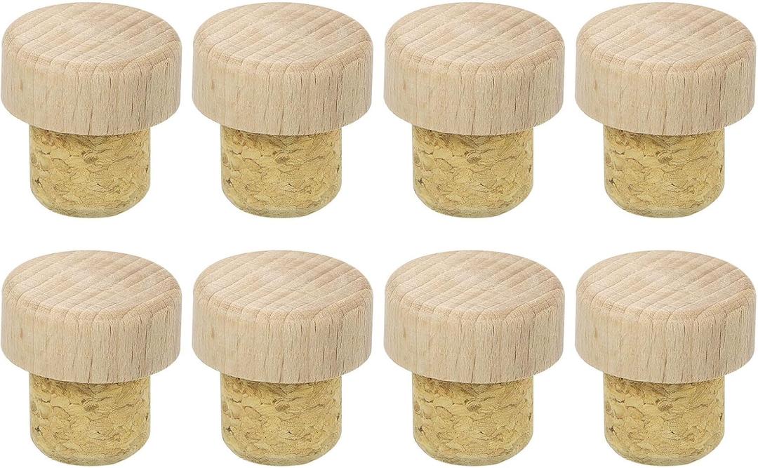 Uxcell 8Pcs T-shaped Stoppers, 0.75inch Diameter Cork Wine Stopper Reusable Wine Bottle Corks Sealing Plug for Wine Beer Beverage Bottle Crafts, Wood Color (19m18 mm)