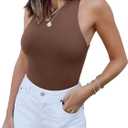 REORIA Butsmooth Womens Basic Sexy Sleeveless Racer Back Halter Neck Bodysuit Tank Tops (Medium, Coffee)