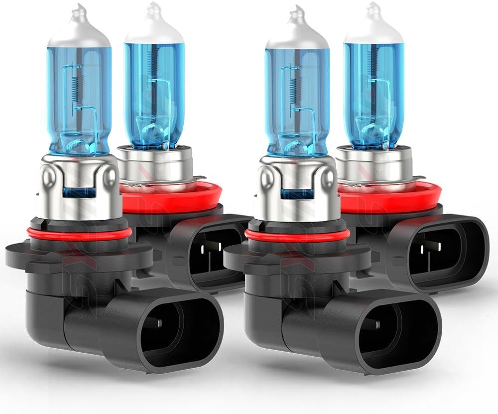 Upgraded Halogen Headlight Bulbs For Compatible for Chevy Silverado 1500 (2007-2015)/ 2500 3500 (2007-2020), 9005 H11 High and Low Beam Halogen Headlamp Lights, 300% Brightness, Plug n Play, 4-Pack