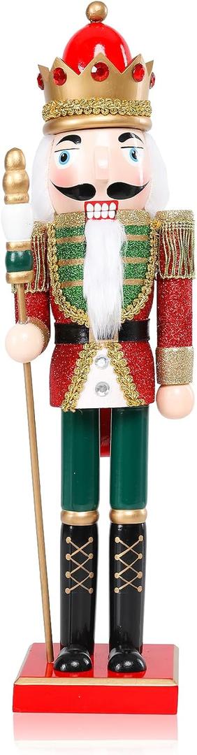 Nutcracker Christmas Decorations, 15 Inch Wooden Soldier Figures Ornament, Christmas Nutcrackers Gift Festive Collectible for Indoor Home Shelves Table Desktop Mantel Fireplace Decor, Red