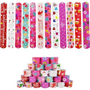Valentine Slap Bracelets for Kids Valentines Day Slap Bracelets Bulk for Boys and Girls Holiday Slap Bracelet Party Favors Supplies Classroom Prizes Exchanging Gifts (48)