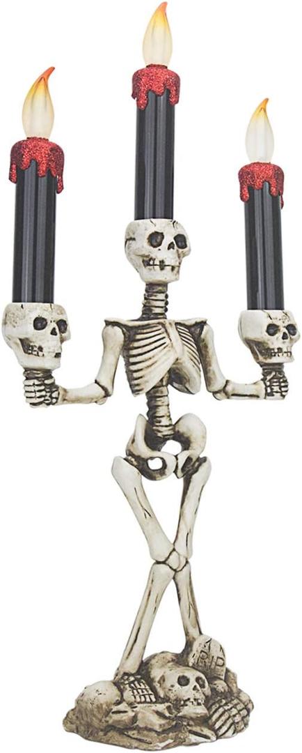 Evelyne GMT-10319 Triple LED Halloween Candles Flameless and Skeleton Candle Holder Stand for Skull Halloween Decoration and Haunted House Decor Evelyne GMT-10319 Triple LED Halloween Candles Flameless and Skeleton Candle Holder Stand for Skull Halloween Decoration and Haunted House Decor