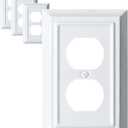 Metal Decorative Wall Plate, Electrical Outlet Covers, Light Switch Covers, Thick and Durable Mid Size 3.16'' x 4.92'' Switch Plate in Various Styles (Pure White, 1 Gang Duplex 4 PK)