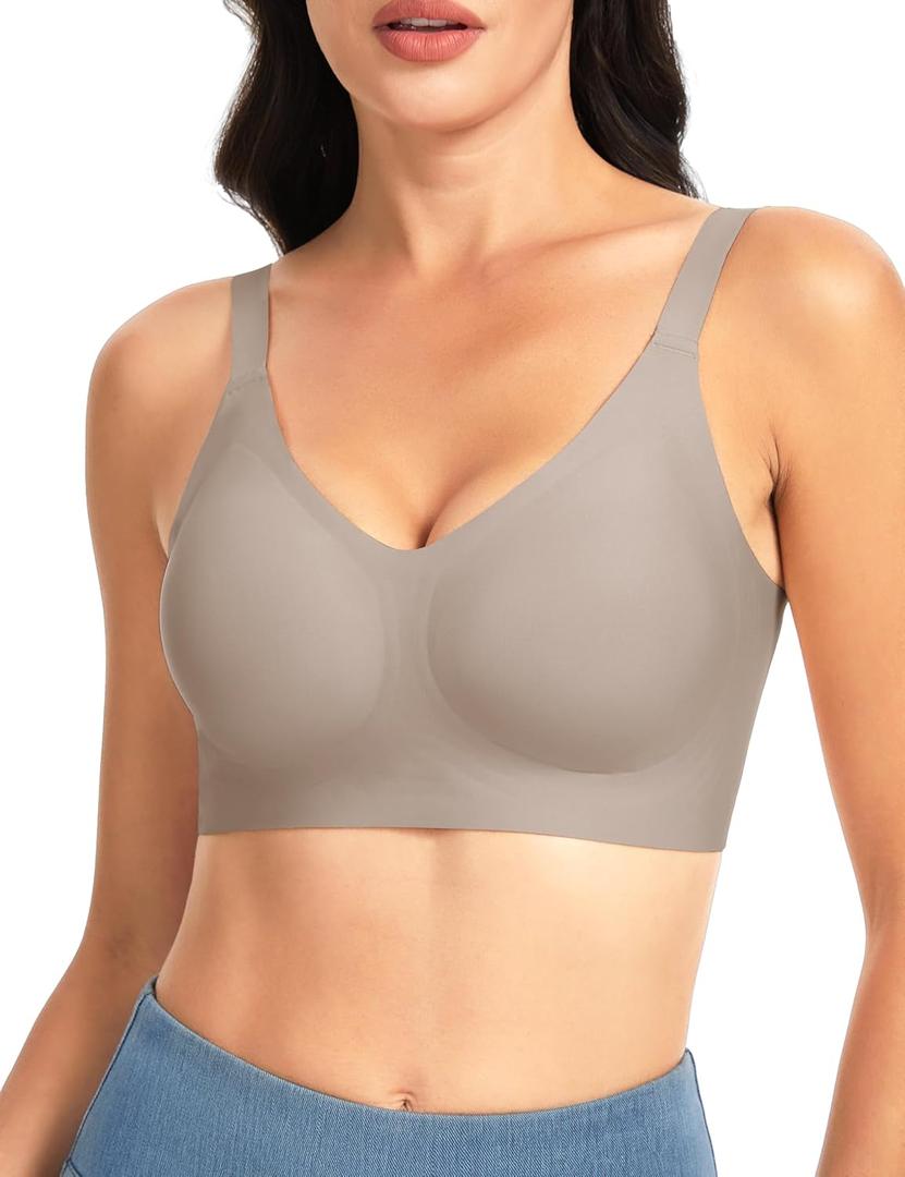 THE GYM PEOPLE Womens Wireless Seamless Bras Full Coverage Comfortable Bralette Invisible Everyday Tshirt Bra Padded (Large, Coffee)