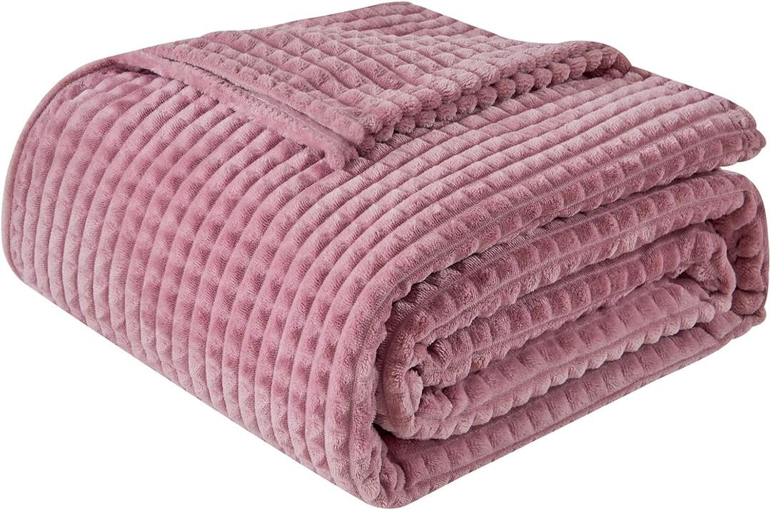 EMME Fleece Throw Blanket Luxury Flannel for Couch Bed Sofa Chair, Soft, Plush, Warm and Cozy Blanket with Geometric Grid Design (Purple, 60'' x 80'') (Twin)