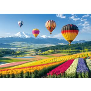 2000 Piece Puzzle for Adults  Colorful Hot Air Balloons Over Tulip Fields & Mountains  Vibrant Nature Jigsaw Puzzle  Challenging for Adults, Families & Puzzle Lovers  39" x 28"