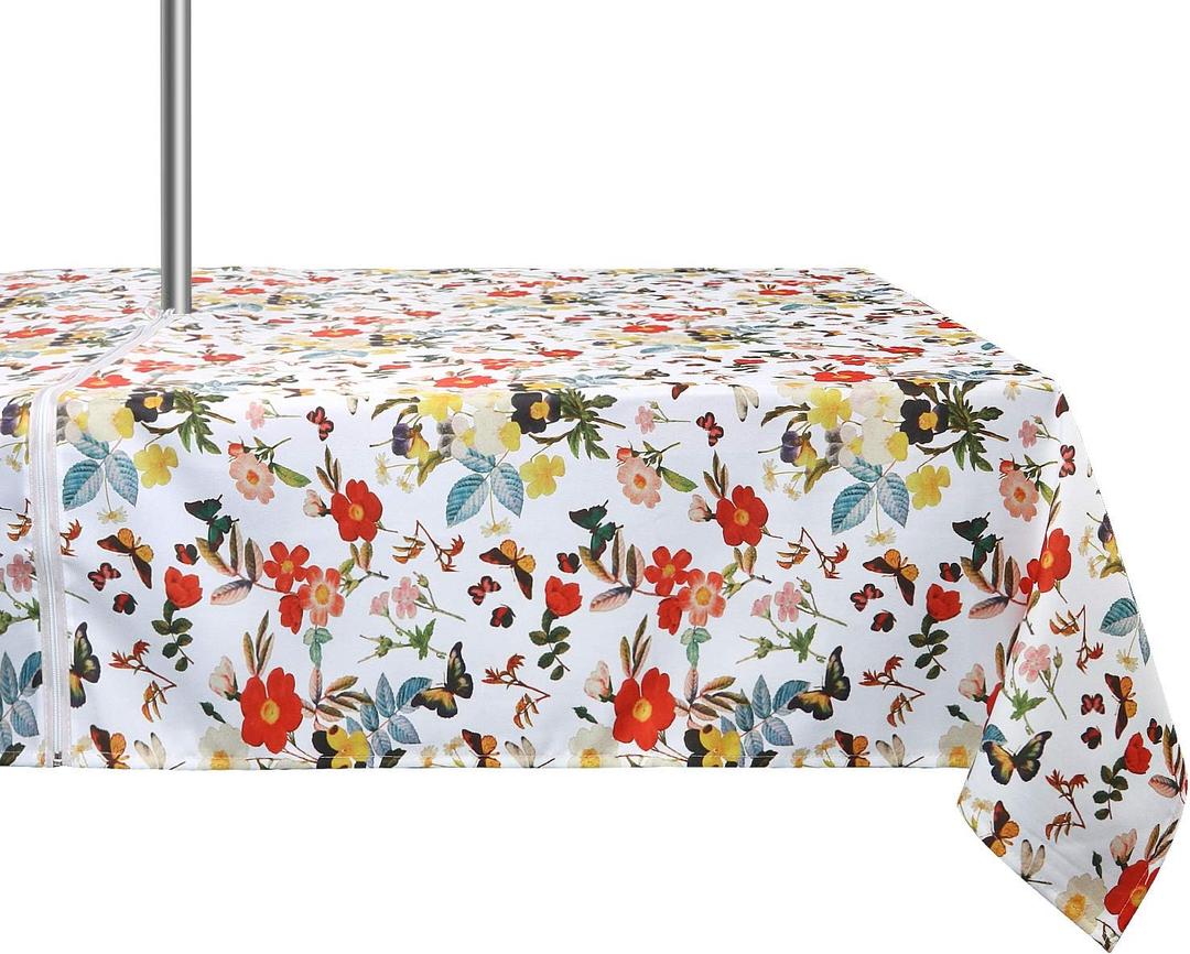 ColorBird Spring Bloom Botanical Print Outdoor Tablecloth Water Resistant Spillproof Polyester Fabric Table Cover with Zipper Umbrella Hole for Patio Garden Tabletop Decor, 60 x 84 Inch, Zippered