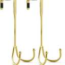BAKON Metal Over The Door Hooks2-Piece Set of Double Hook Organizer Hanger, Ideal for Hanging Coats, Hats, Towels, and Bags (Gold)