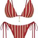 ZAFUL Crochet Bikini Sets for Women Cheeky Two Piece Bathing Suits Striped Brazilian High Cut Knit Swimsuit Tie for Vacation, M