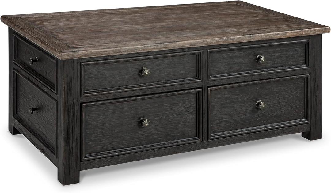 Signature Design by Ashley Tyler Creek Rustic Farmhouse Lift Top Coffee Table with Drawers, Brown & Black