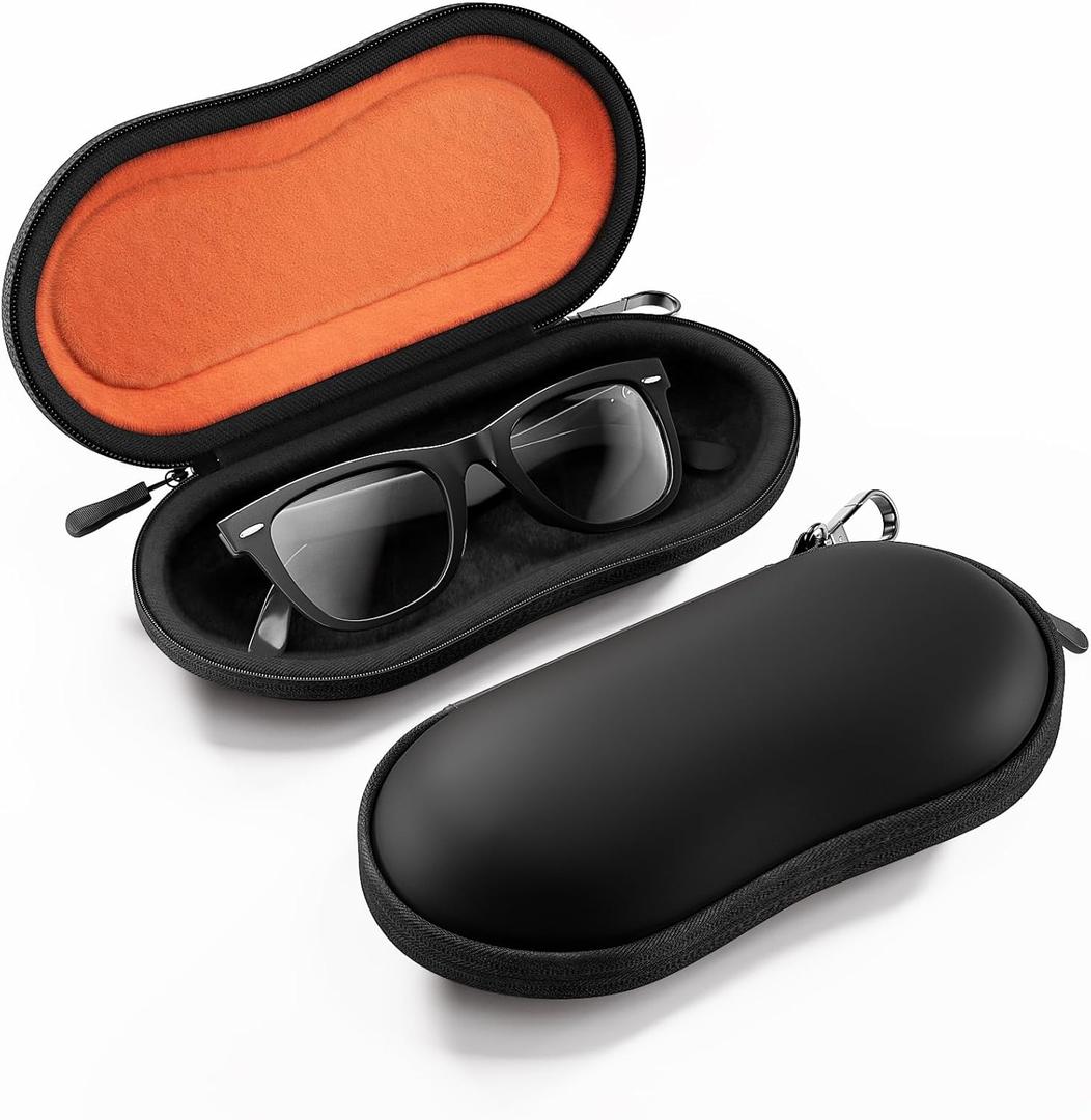 ProCase Sunglasses Case, Hard EVA Shell Shockproof Eyeglass Case for Men Women with Metal Hanging Hook and Velvet Lining, Travel Zipper Sport Glasses Holder Organizer for Gifts- Black
