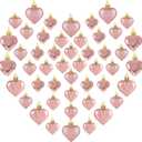 48PCS Valentines Day Heart Ornaments, Rosegold Shaped Ornaments, 2 Sizes Hanging Decorations, Glossy Baubles for Valentine's Day Wedding Anniversary Party Decor