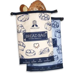 GRIN BY GRIN- Bread Bags 2 Pack Reusable Zipper Bags for Homemade Bread Sourdough Extra Large Freezer Storage