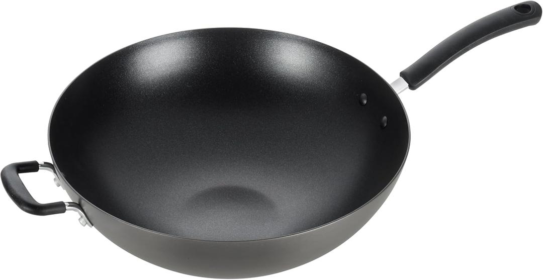 T-Fal Ultimate Hard Anodized Nonstick Wok 14 Inch, Oven Broiler Safe 350F, Non Stick Stir-Fry Pan, Cookware, Pots and Pans, Kitchen, Versatile Deep Frying, Saut, Braise, Stew, Dishwasher Safe, Black