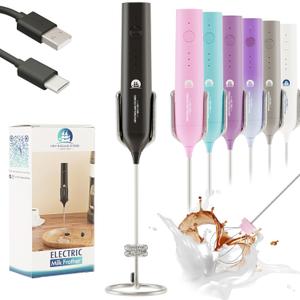 Rechargeable Milk Frother, 3 Speed Frother Wand Handheld Foam Maker with 2-layer Stainless Steel Whisk for Making Cappuccinos, Lattes, Bulletproof Coffee, Keto Drinks, Protein Shakes, and Matcha (Black)
