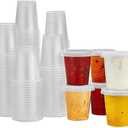 KingZak 150 Sets - 1.5oz, Disposable Mini Plastic Jello Shot Cups With Lids Perfect For Portion Souffle, Condiment, Dipping Sauce, Salad Dressing And More