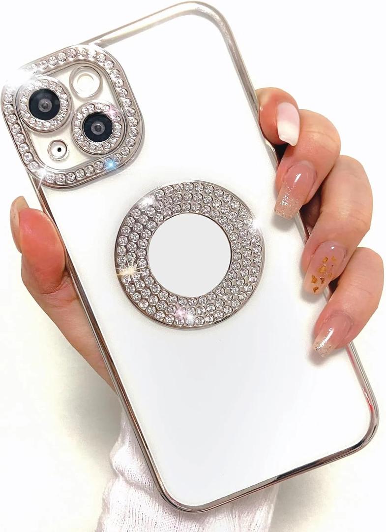 Clear Luxury Rhinestone Case Compatible with iPhone 12,Bling Sparkle Glitter Diamond Cute Design Cover for Girls Women,Soft Plating with Camera Lens Shockproof Protector for iPhone 12 Case-Silver Clear Luxury Rhinestone Case Compatible with iPhone 12,Bling Sparkle Glitter Diamond Cute Design Cover for Girls Women,Soft Plating with Camera Lens Shockproof Protector for iPhone 12 Case-Silver
