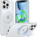 TORRAS O3 Fitness for iPhone 15 Pro Case Magnetic Stand, Fit for MagSafe, 360 Rotatable Stable Stand, Military-Grade Shockproof, Slim & Sleek Anti-Scratch Cover, Glacier White Translucent