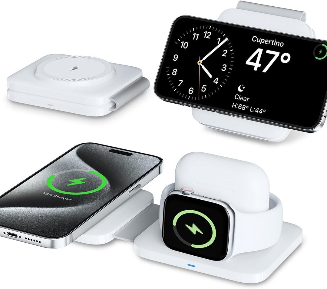 3 in 1 Charging Station for Apple Multiple Devices, Foldable Travel Wireless Charger for iPhone 16 15 Pro Max 14 Plus 13 12, Apple Watch Charger Ultra2 10 9 8 7 6 5 4 3, for AirPods Pro 4 3 2 (White)