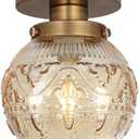 Semi Flush Mount Ceiling Light, Gold Vintage Kitchen Ceiling Light Fixture, Amber Globe Glass Close to Ceiling Light, Hallway Ceiling Light Modern Lighting for Bathroom Bedroom Corridor Entryway