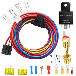 Electric Fan Relay Kit 12V 60 AMP Electric Radiator Cooling Waterproof Fan Relay Kit with Thermostat Control Switch 185 On 175 Off Upgrade