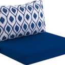 idee-home Outdoor Cushions for Patio Furniture, Outdoor Seat Cushion, Waterproof Hampton Bay Deep Seat Replacement Couch Chair Cushions for Garden Lawn Backyard Deck, 26.5 x 26.5 Navy Blue Pattern