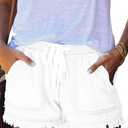 YOCUR Womens Lightweight Shorts Casual Baggy Trendy Hot Pants Elastic Waist Drawstring Comfy Shorts (Small, A03-white)