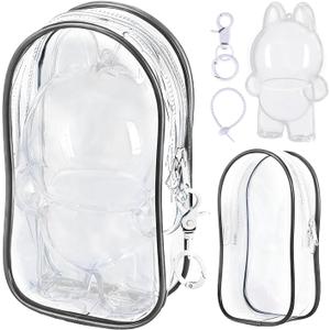 2PCS Protective Case Compatible with DollHD Clear Figure Display Blind Bag LABU Case, Storage Bag, Crystal-Clear Hard Display Box with Keychain (No Doll)