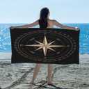Compass Rose Beach Towel Oversized Quick Dry Beach Blanket Microfiber Sand Free Absorbent Lightweight Artwork Black Bath Towel for Pool Travel Swimming Camping Women Men (31"x61")